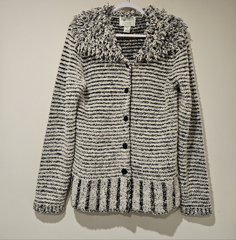 Side Effects Black and White Textured Cardigan, Size Small